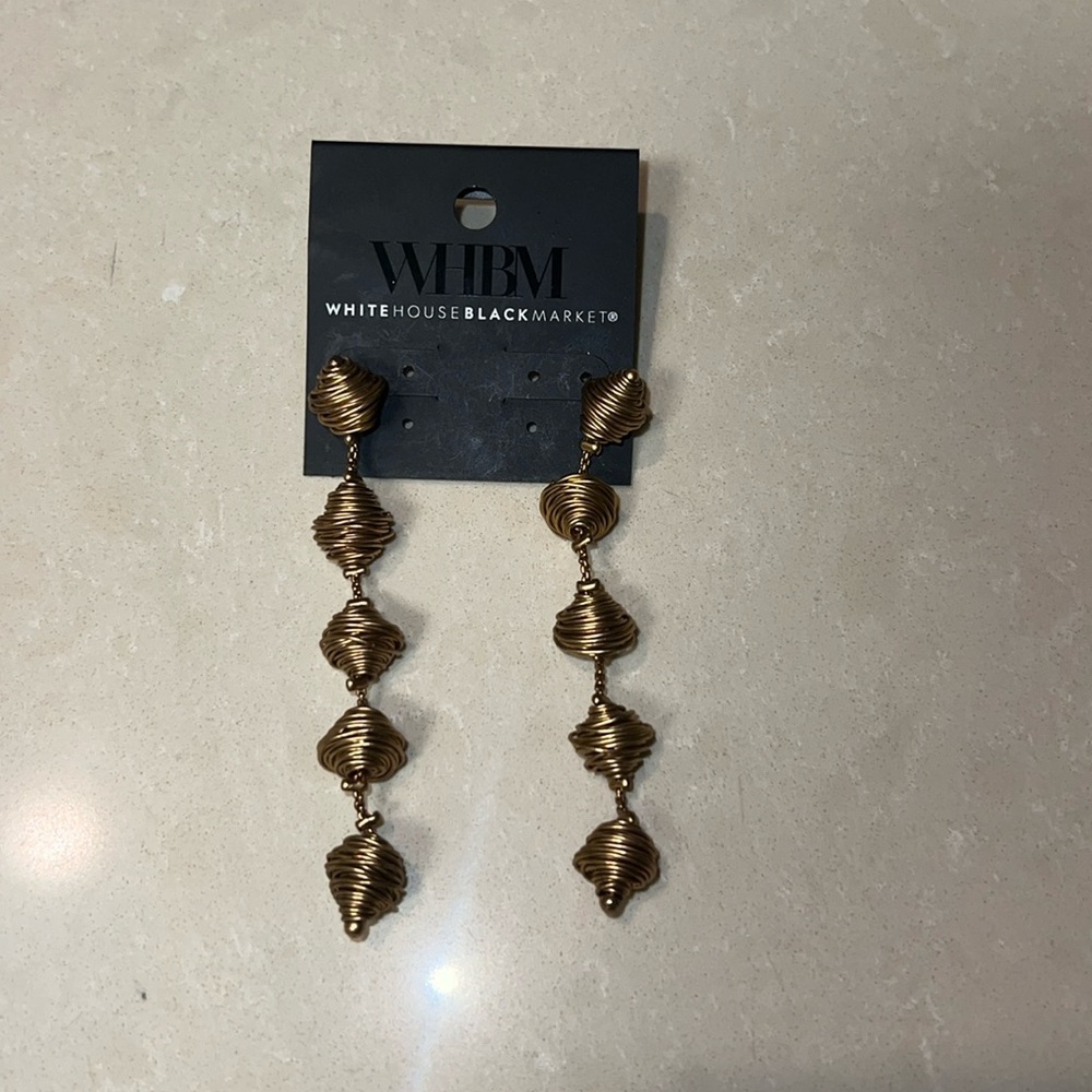 White House Black Market Goldtone Wire Wrap Linear Earrings